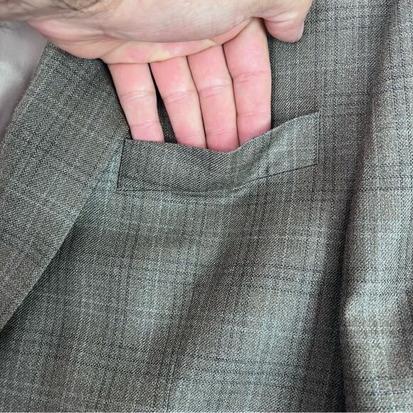 Lauren Ralph Lauren Sports Blazer Mens 44R Silk Wool Blend Plaid Taupe - Picture 4 of 13